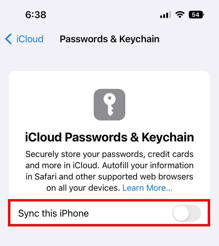 toggle on sync this iphone