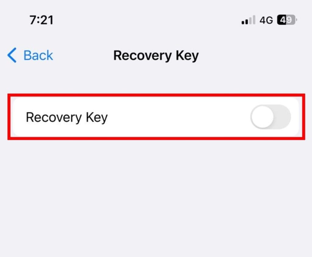 toggle on the recovery key option