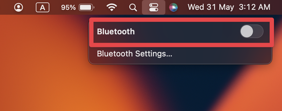 toggle on bluetooth in control center