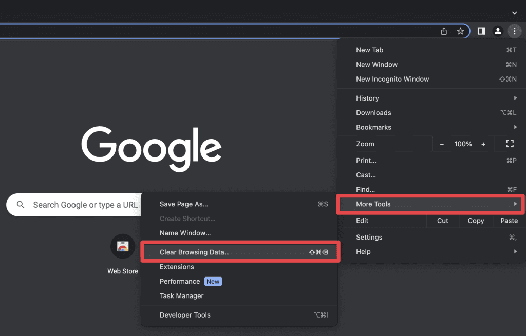 click more tools and select clear browsing data