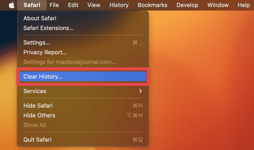 click safari and select clear history