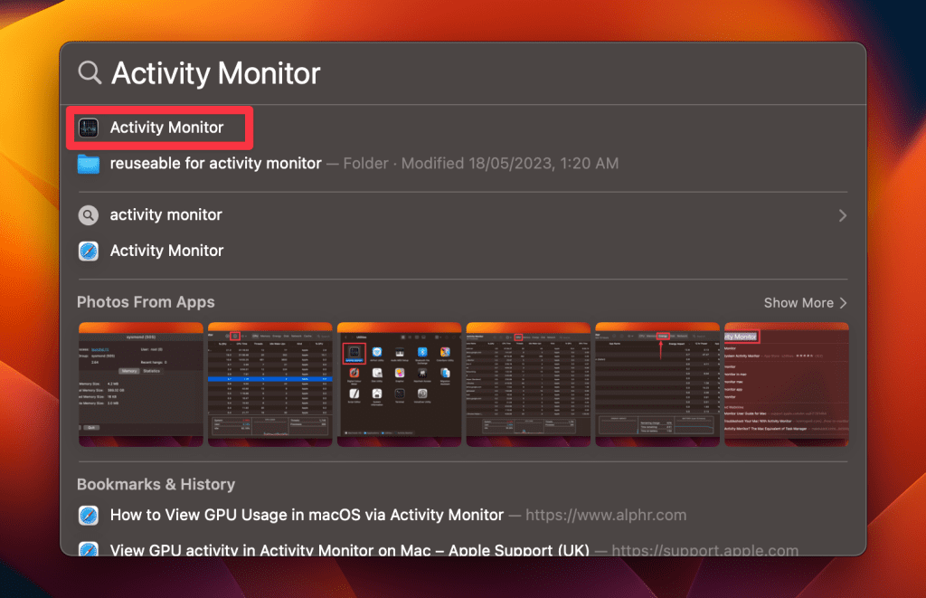 click the activity monitor app in spotlight search