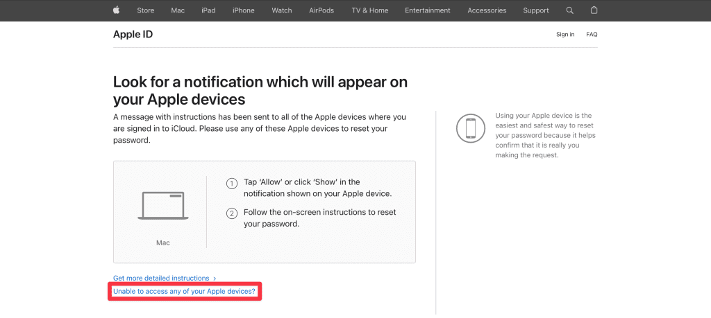 click unable to access any of your apple devices