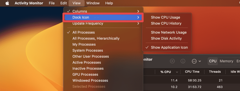 click view in menu bar and select dock icon