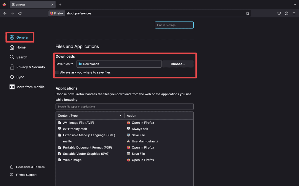 downloads under files and application in general