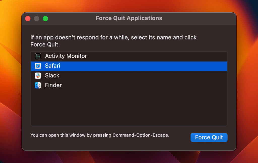 force quit applications window