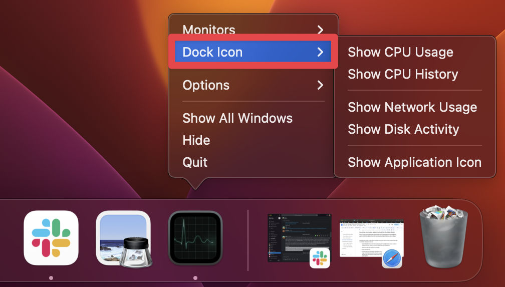 hover your mouse over dock icon