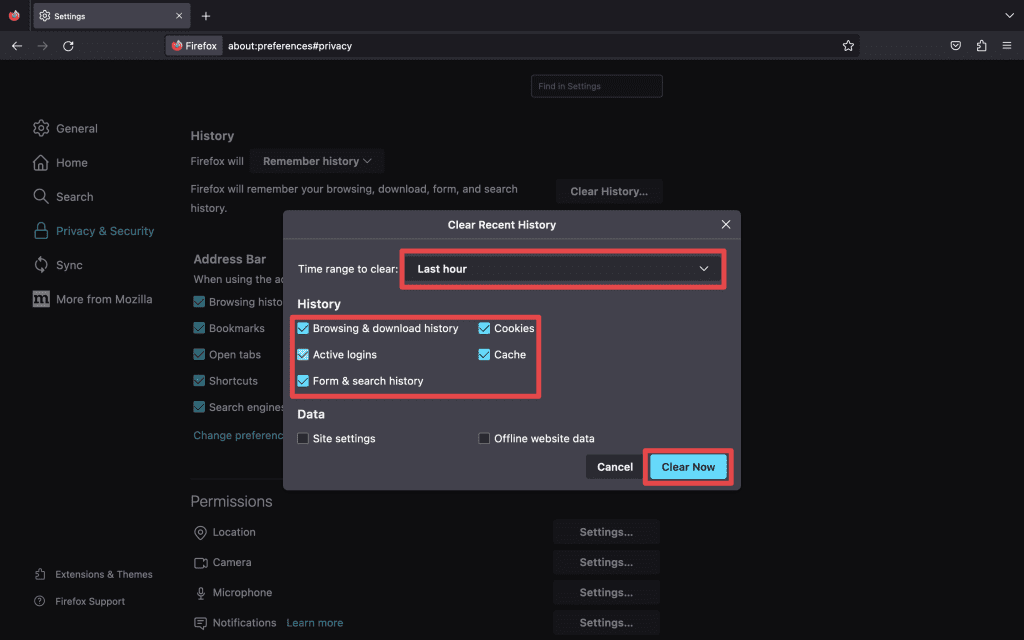 select a time range check boxes next to items you want to delete and tap clear now