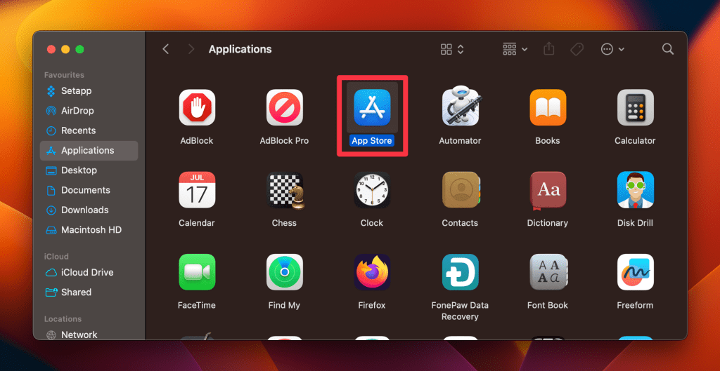 app store in applications folder