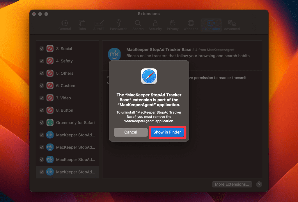 click show in finder on the pop up