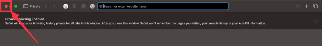 click x to close private browsing window
