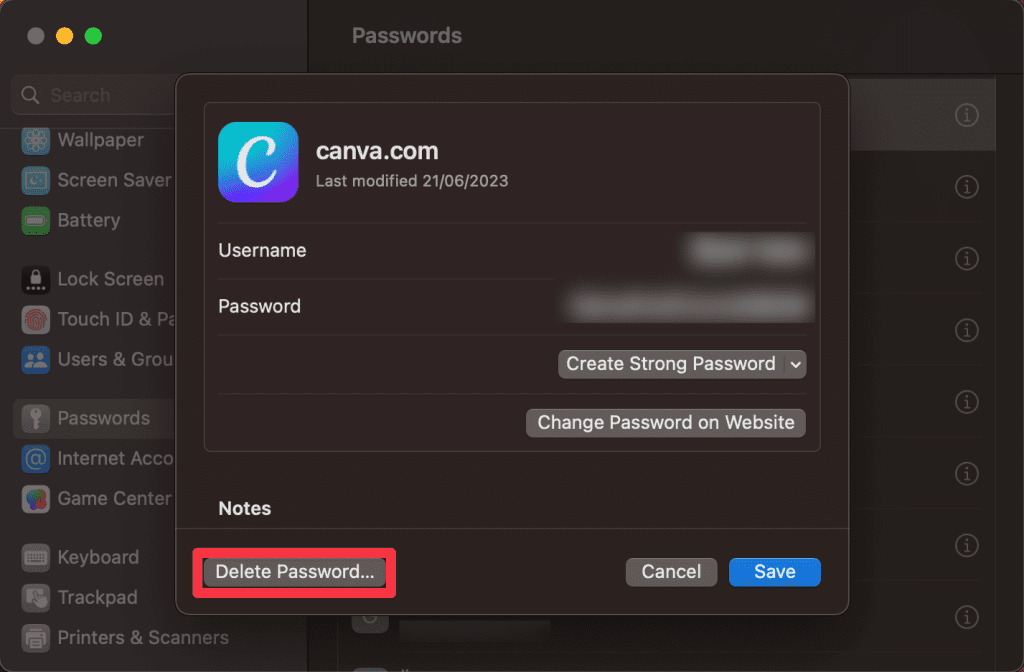 delete the password by clicking the delete password button