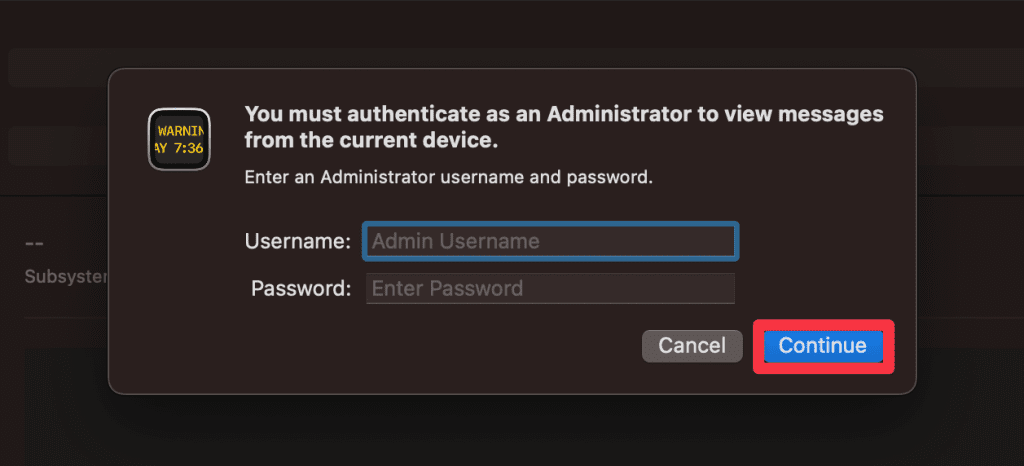 enter your admin username and password and click continue