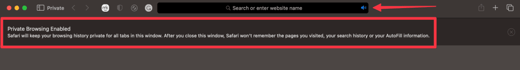 private browsing window in safari