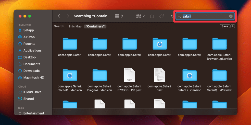 type safari in the search bar