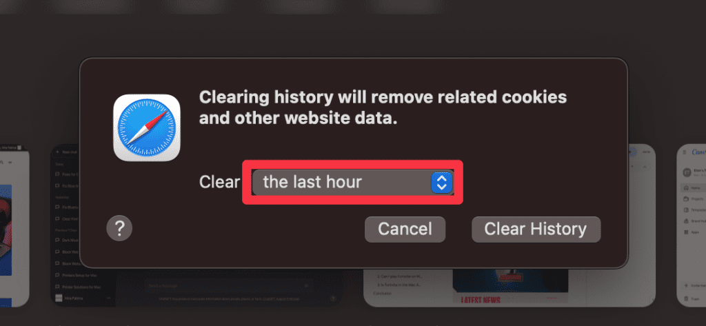 choose a time range to clear safari history