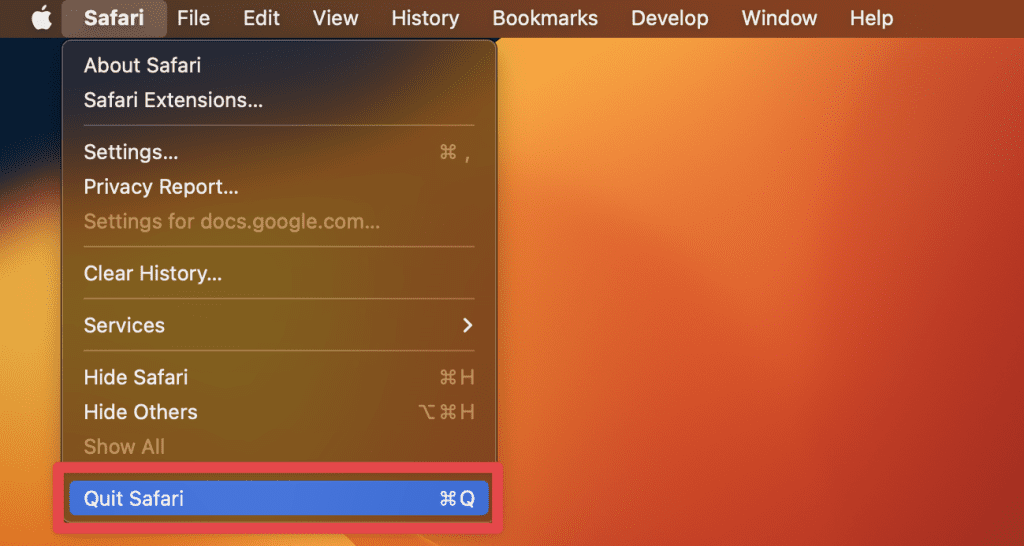 click safari and select quit safari