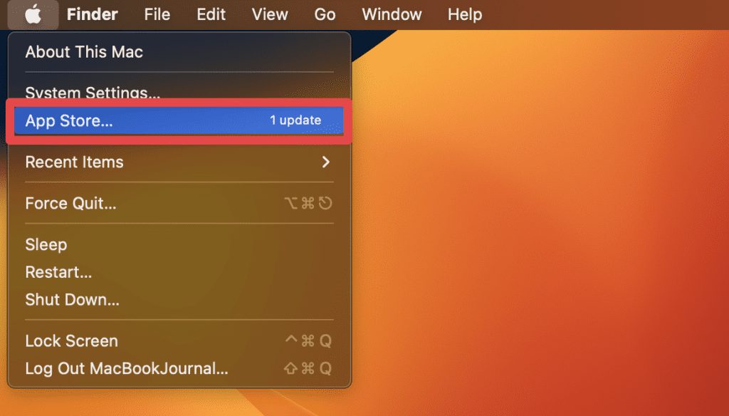 click the apple menu and select app store
