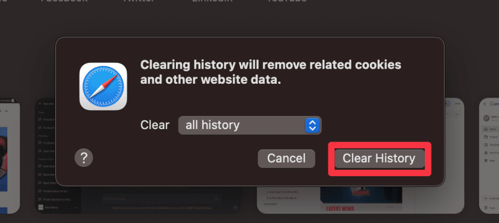 click the clear history button