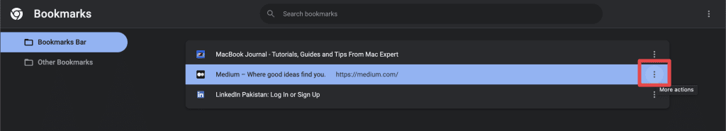 click the three vertical dots next to the bookmark