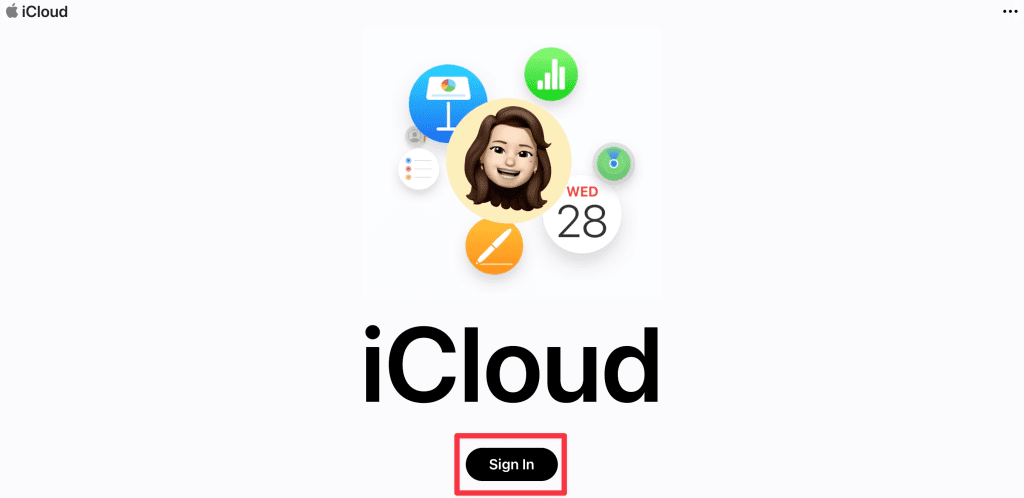 open icloud website and click the sign in button