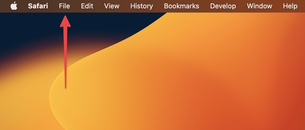 open safari and click file in the menu bar