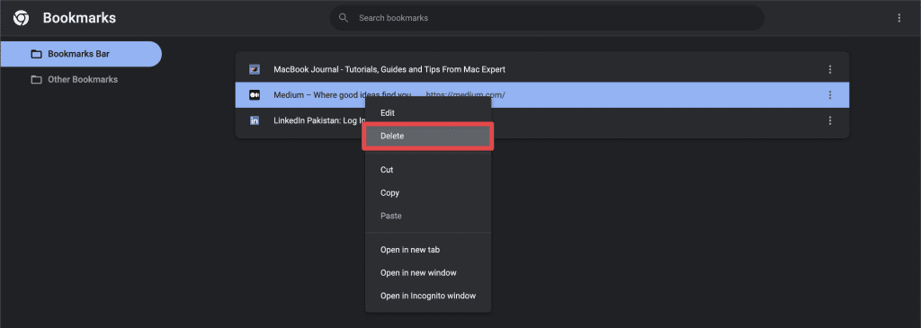 right click the bookmark in chrome and select delete