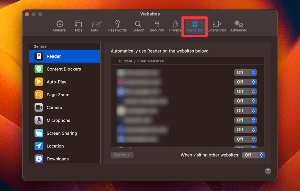 where is history on safari macbook website tab in safari settings