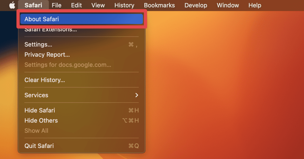 click safari and select about safari