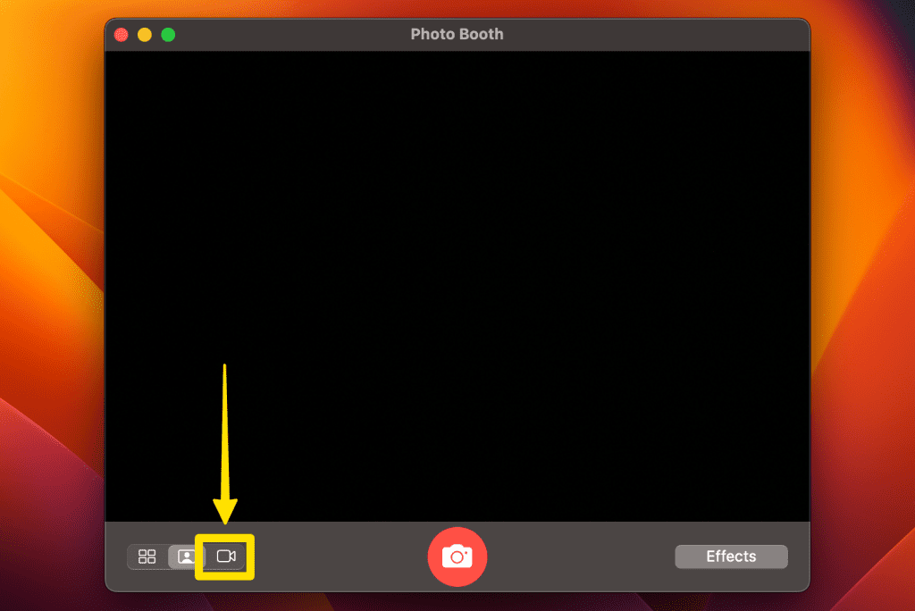 click the video icon in photo booth