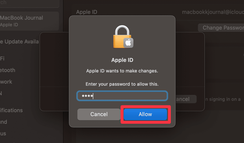 enter your macs password and click allow