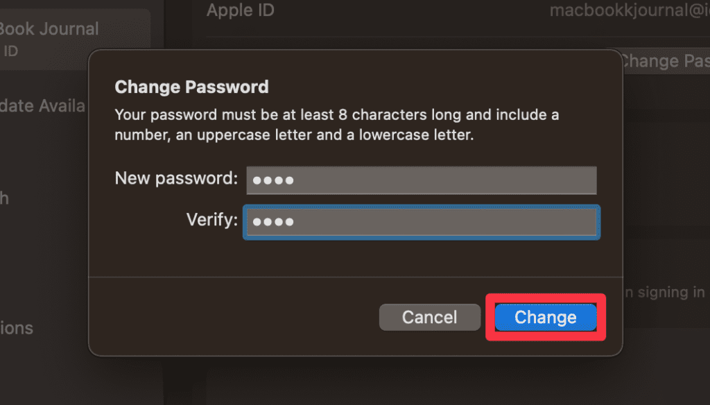 type your new password into the two fields and click change