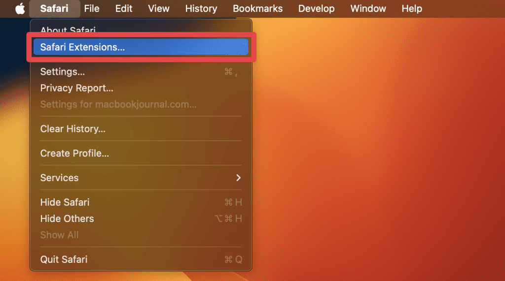 click safari and select safari extensions