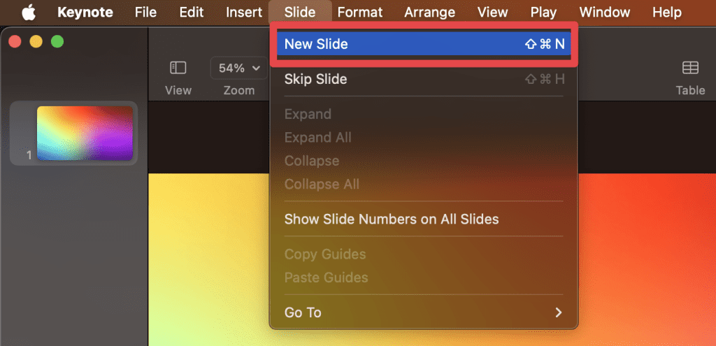 click slide and select new slide